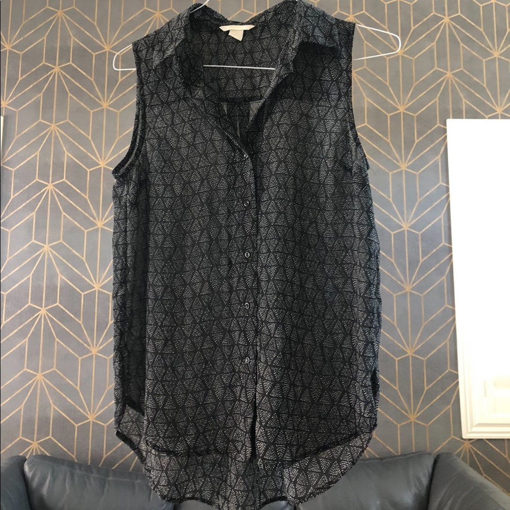 H&M Sheer Button Down Triangle Top Blouse
